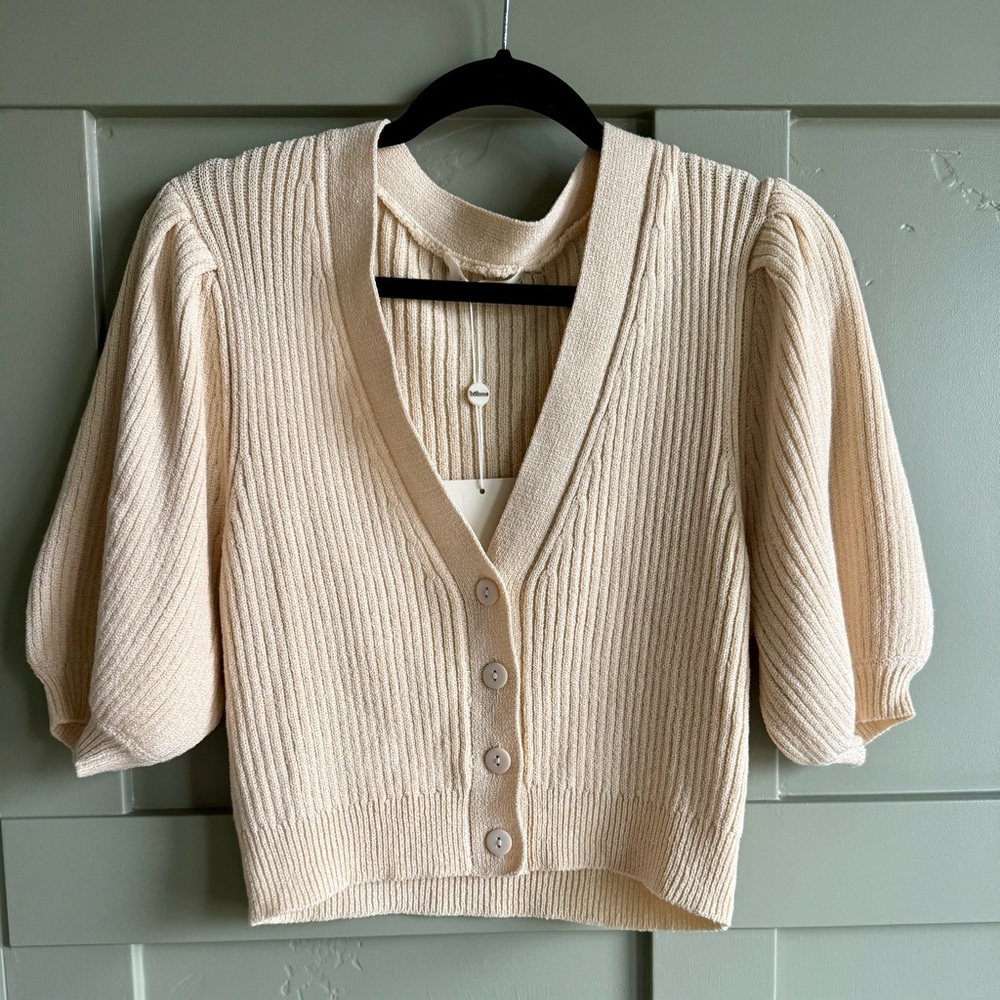 NWT Bohme Cream Ribbed Button-Up Cardigan Size XL